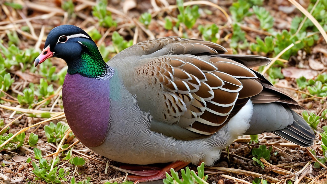 Colorful Pigeon with Iridescent Plumage and Markings