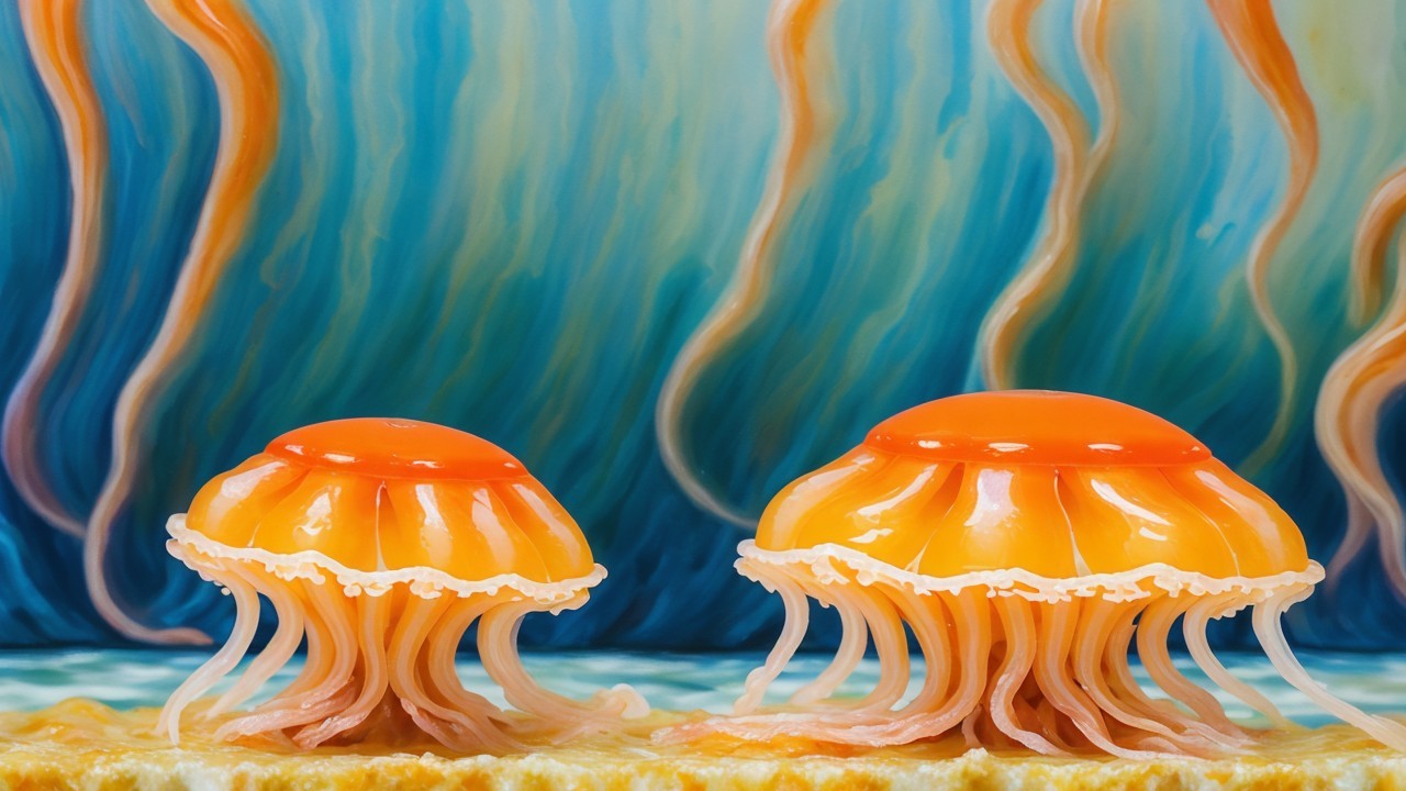 Vibrant Jellyfish with Translucent Bodies in Ocean Colors