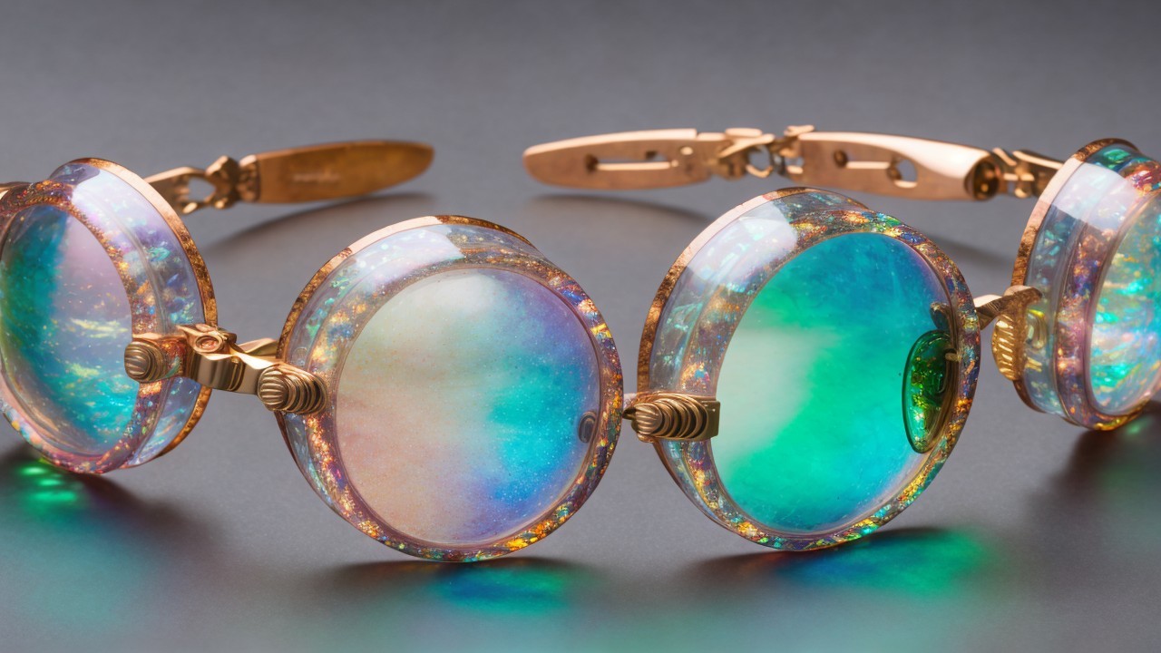 Vintage-style glasses with iridescent round lenses