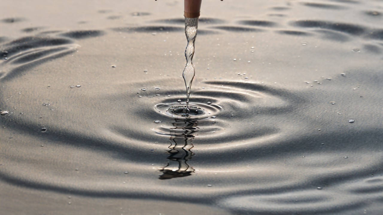Close-Up of Water Ripples from Gentle Stream Impact