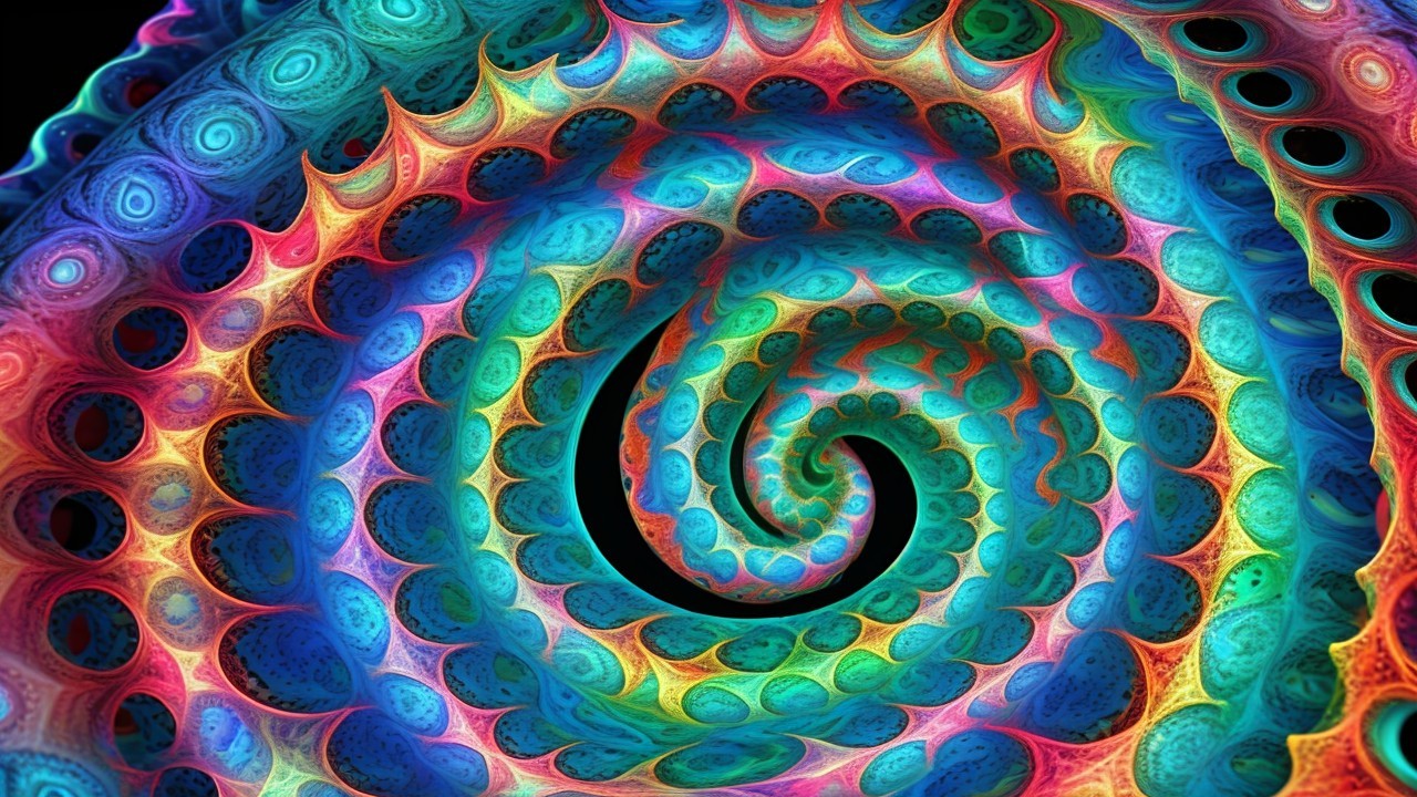 Vibrant Spiral Design with Colorful Kaleidoscope Patterns