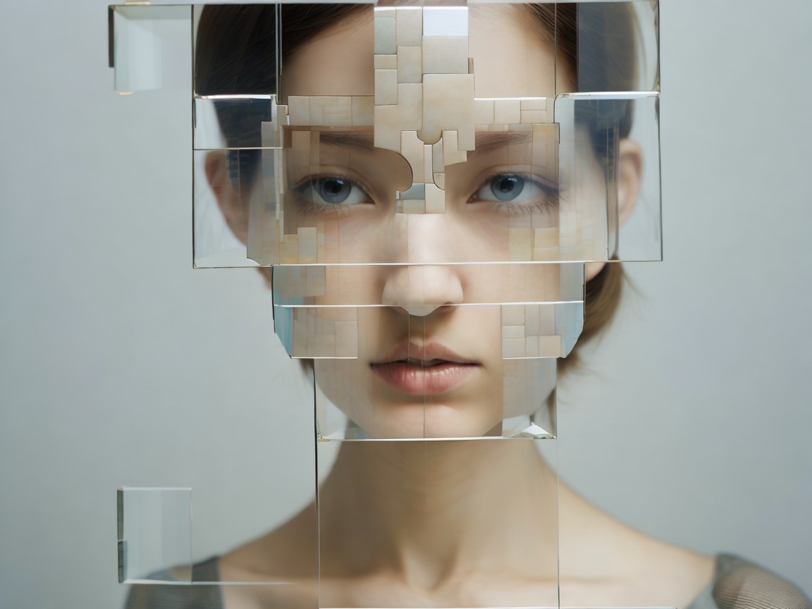 Close-up of Cyberpunk Woman with Glass Mask Elements