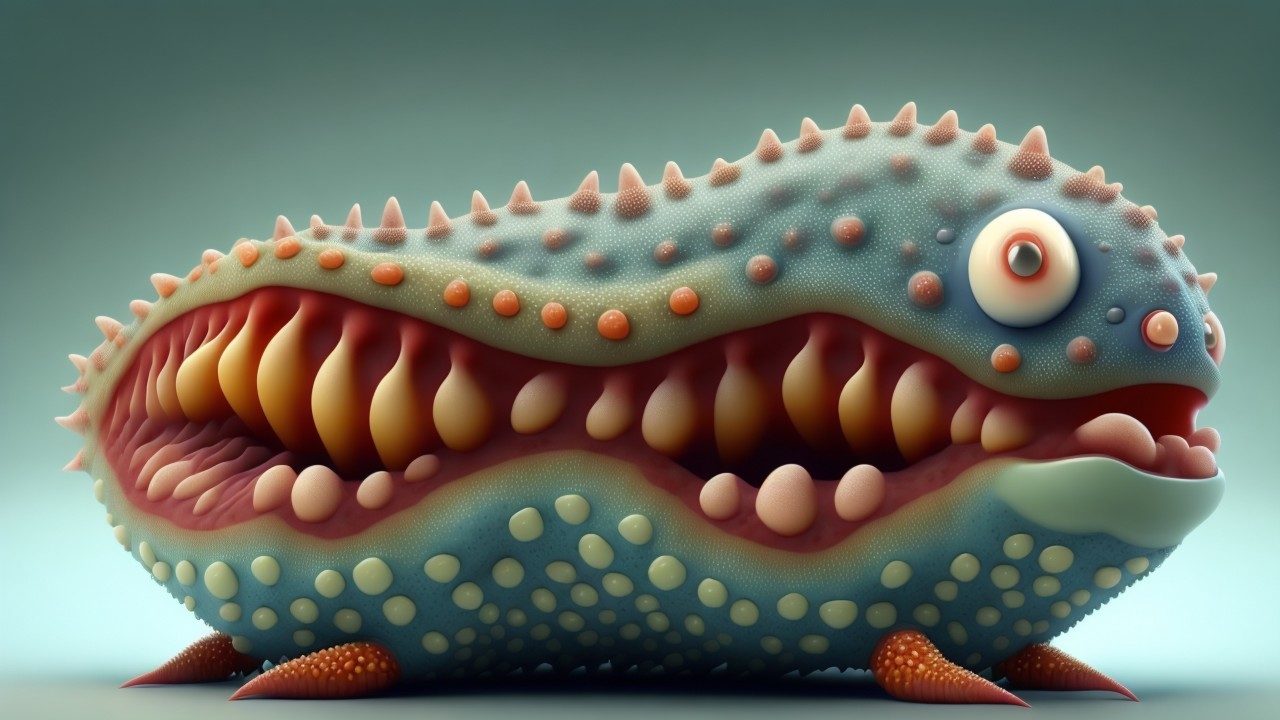 Colorful Cartoonish Fish-Like Creature Description