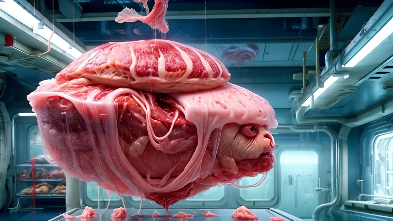Surreal Creature in Futuristic Laboratory Setting