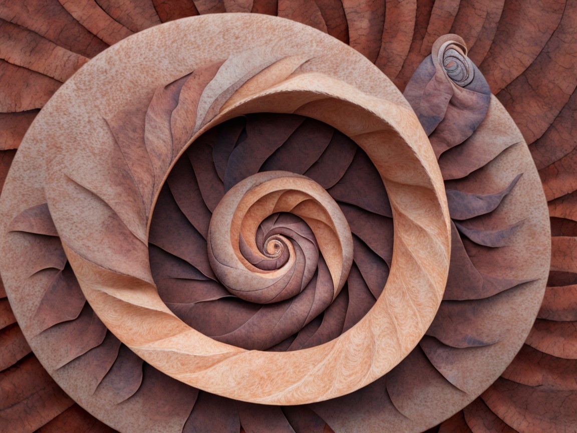 Abstract Illustration of Spiraling Leaves in Warm Tones