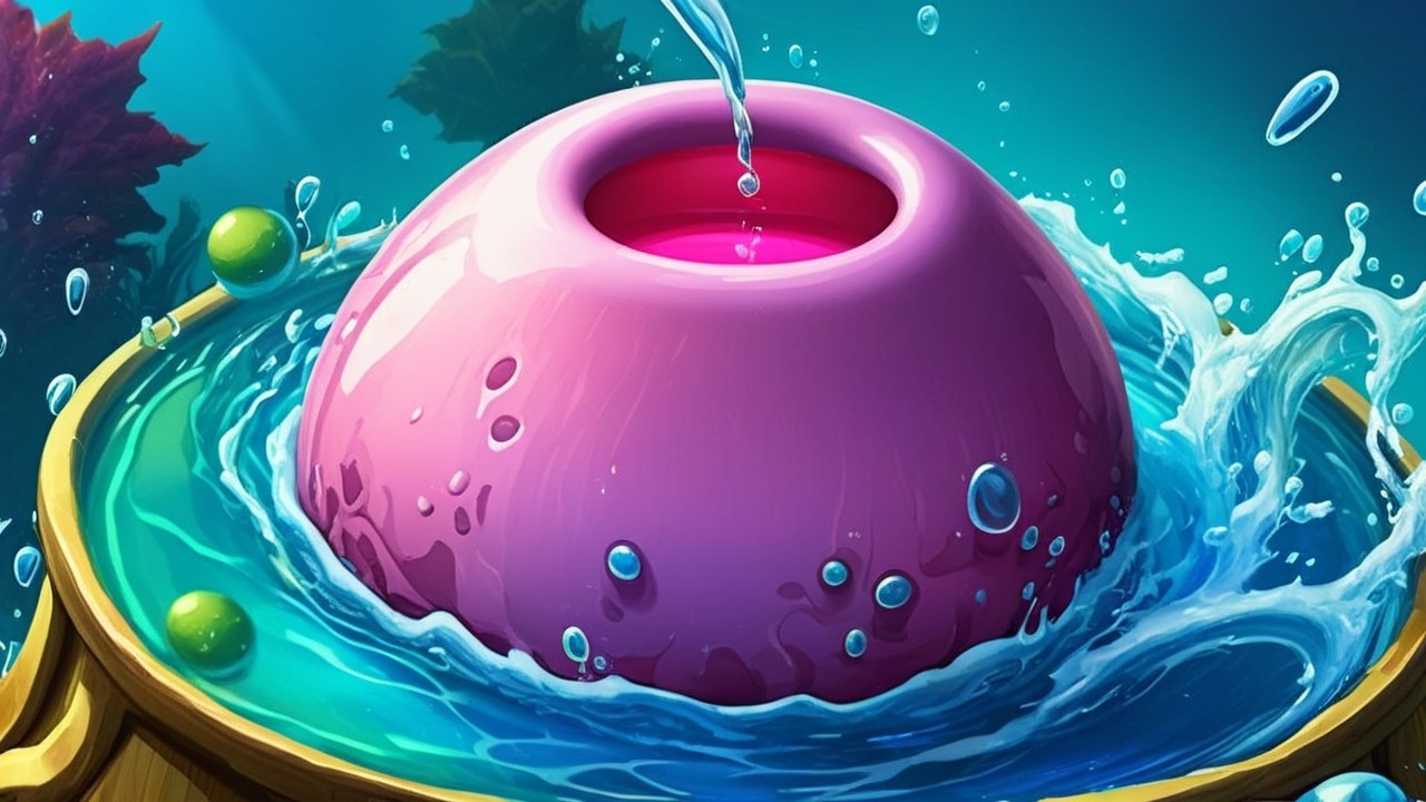 Vibrant Pink Jelly Mold on Wooden Surface with Water