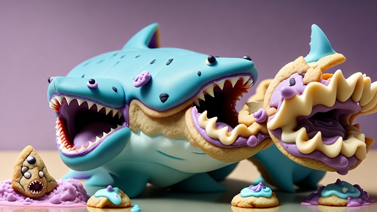 Colorful Multi-Headed Shark Figure with Treats