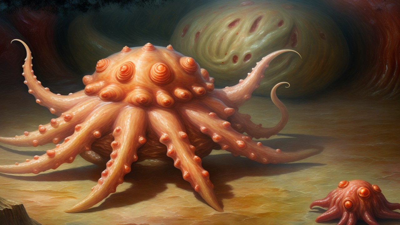 Fantastical Octopus-like Creature in Surreal Setting