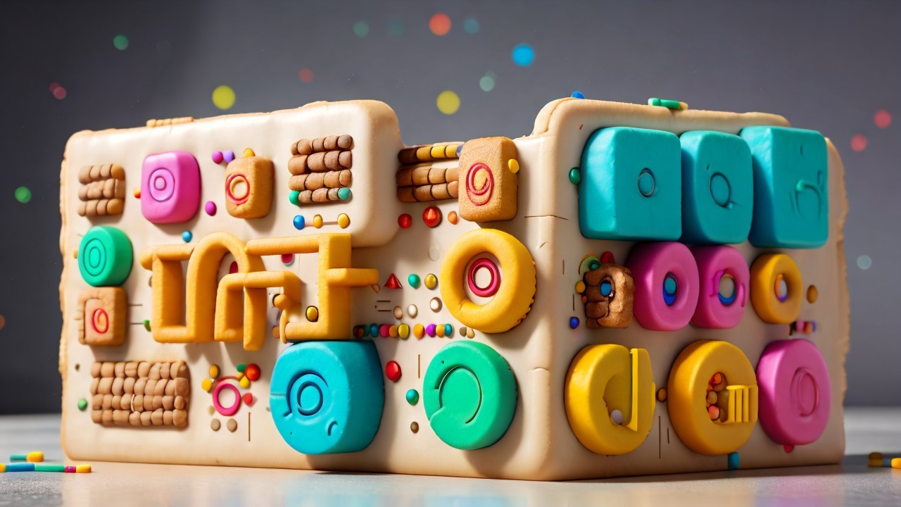 Colorful Clay Artwork with Geometric Shapes and Patterns