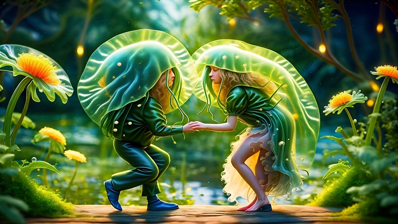 Ethereal Figures in a Magical Forest Scene