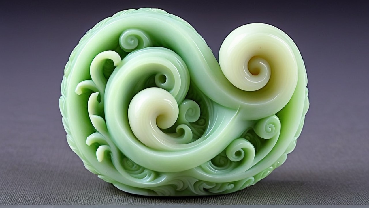 Intricate Spiral Carving in Soft Green Jade