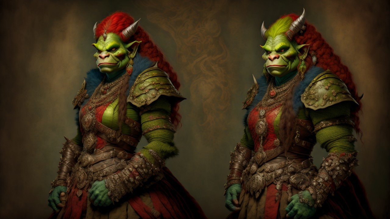 Orc Warriors in Ornate Armor with Vibrant Hair Colors