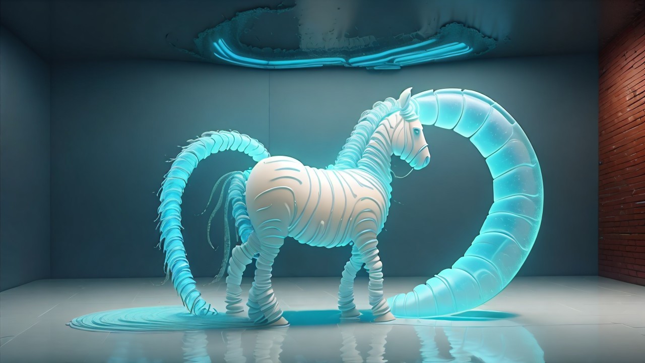 Glowing Horse Sculpture in Modern Minimalist Room