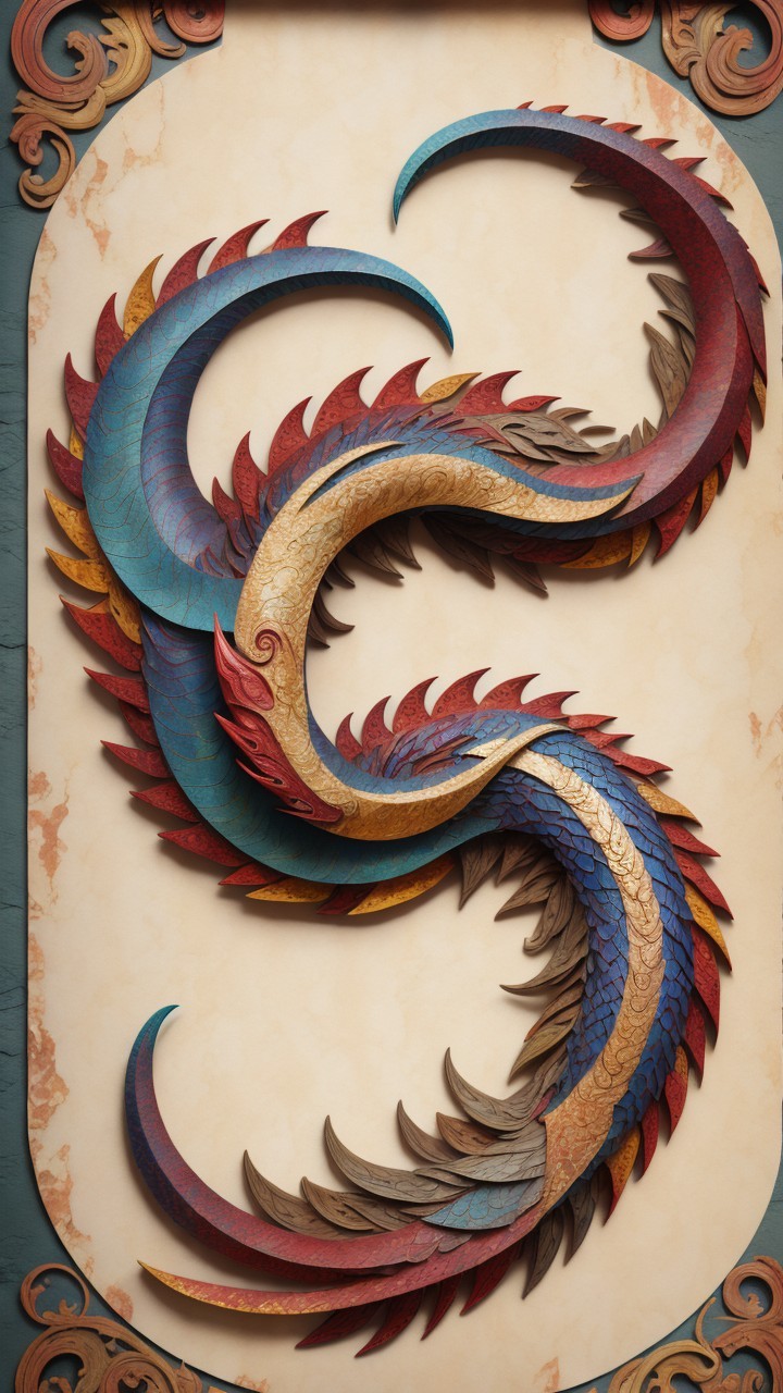 Intricate Design of Intertwining Dragons in Vibrant Colors
