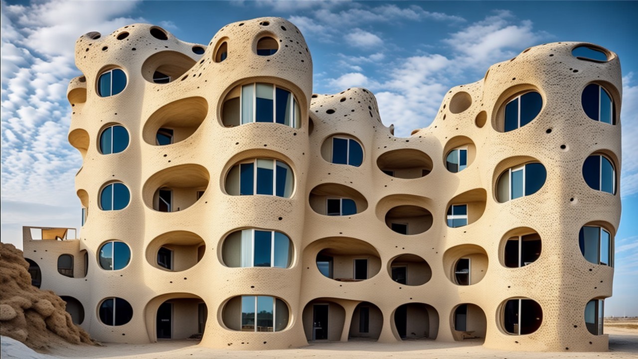 Modern Building with Sculptural Design and Textured Facade