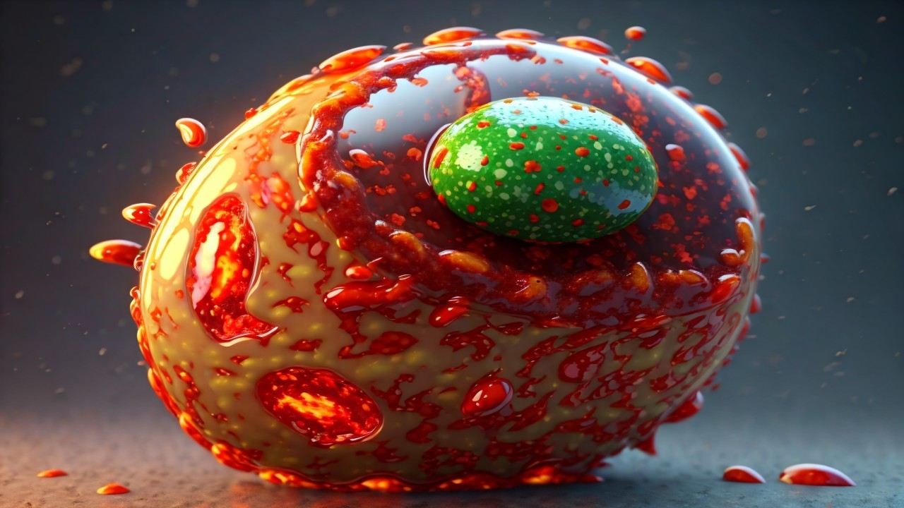 Vibrant Abstract Cell Structure with Glossy Center