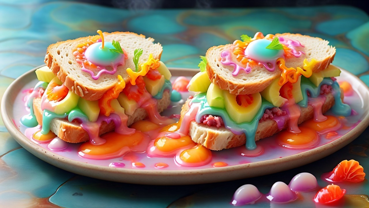 Vibrant Whimsical Fruit Sandwich with Colorful Layers