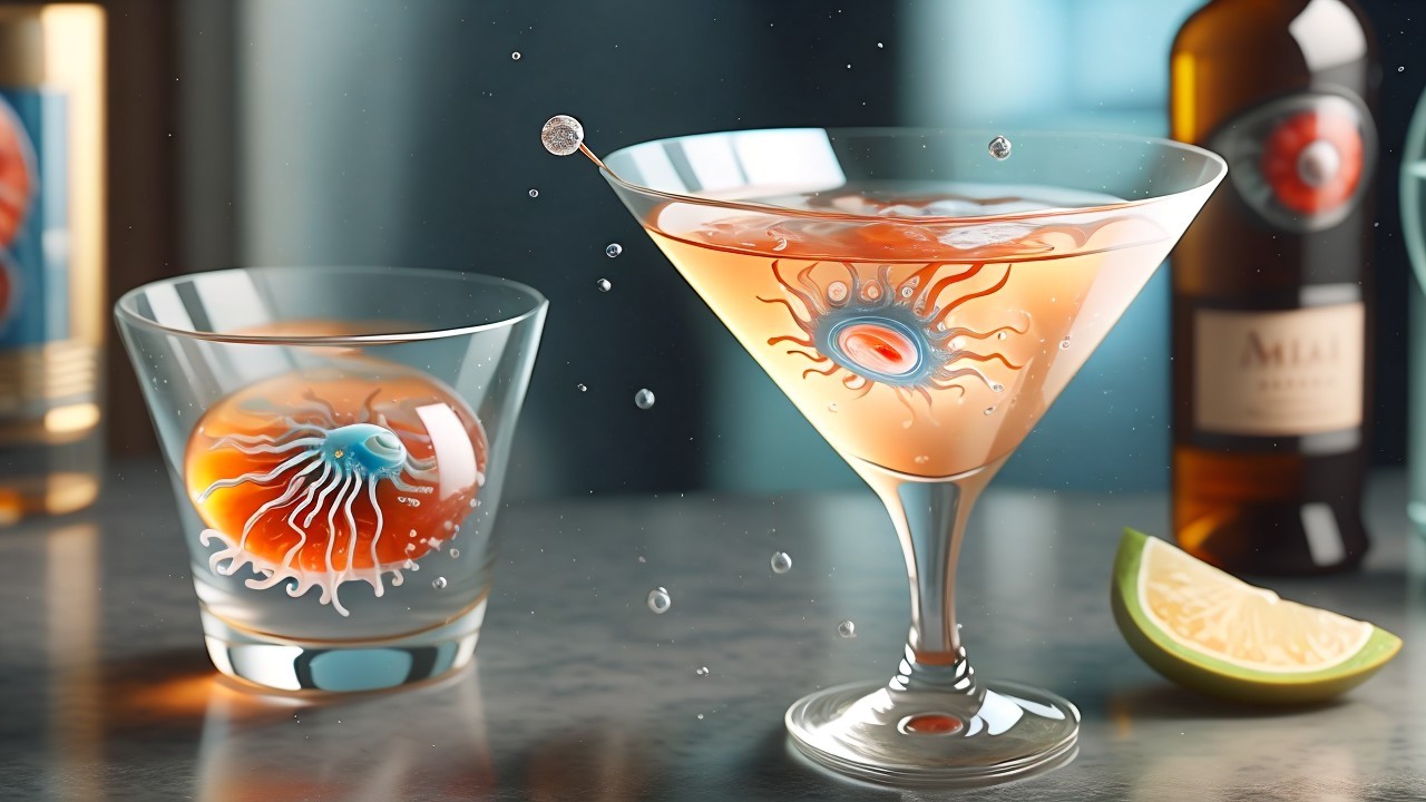 Stylish Cocktail Setting with Vibrant Drink Designs