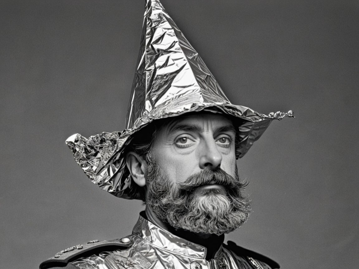 Man in Formal Uniform with Foil Cone Hat
