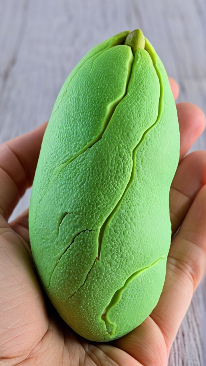 Unripe Green Mango Held in Palm with Smooth Skin