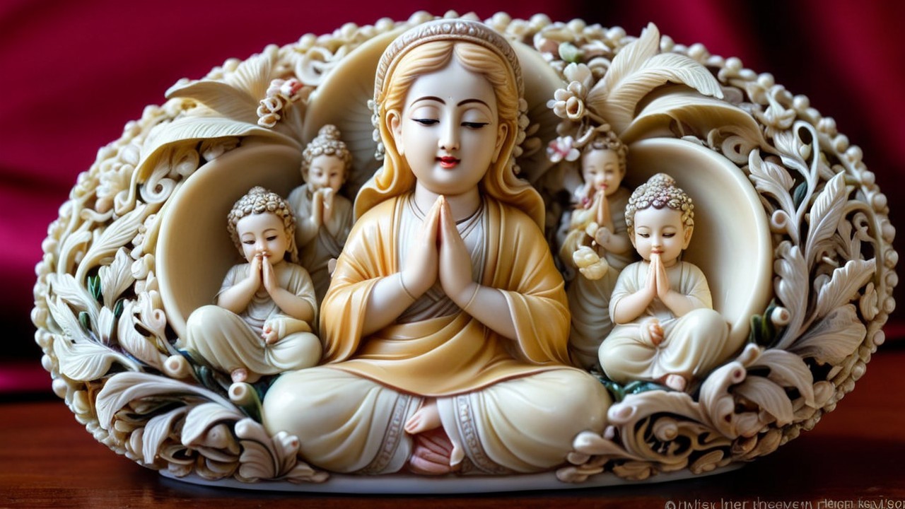 Ivory Sculpture of Goddess with Children Statues
