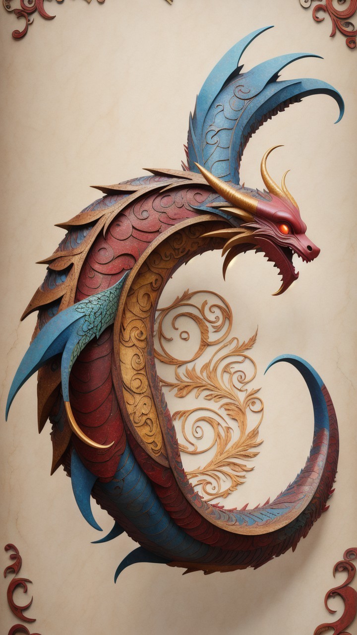 Intricately Designed Vibrant Dragon with Colorful Scales