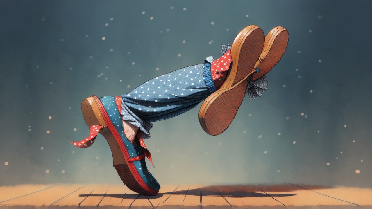 Oversized Clown Shoes in Whimsical Colorful Scene