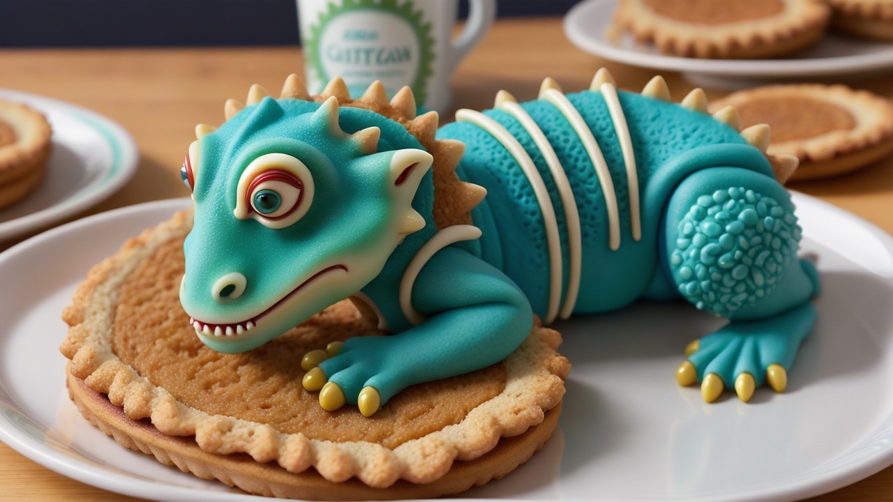 Turquoise Dragon Figure on a Large Cookie Display