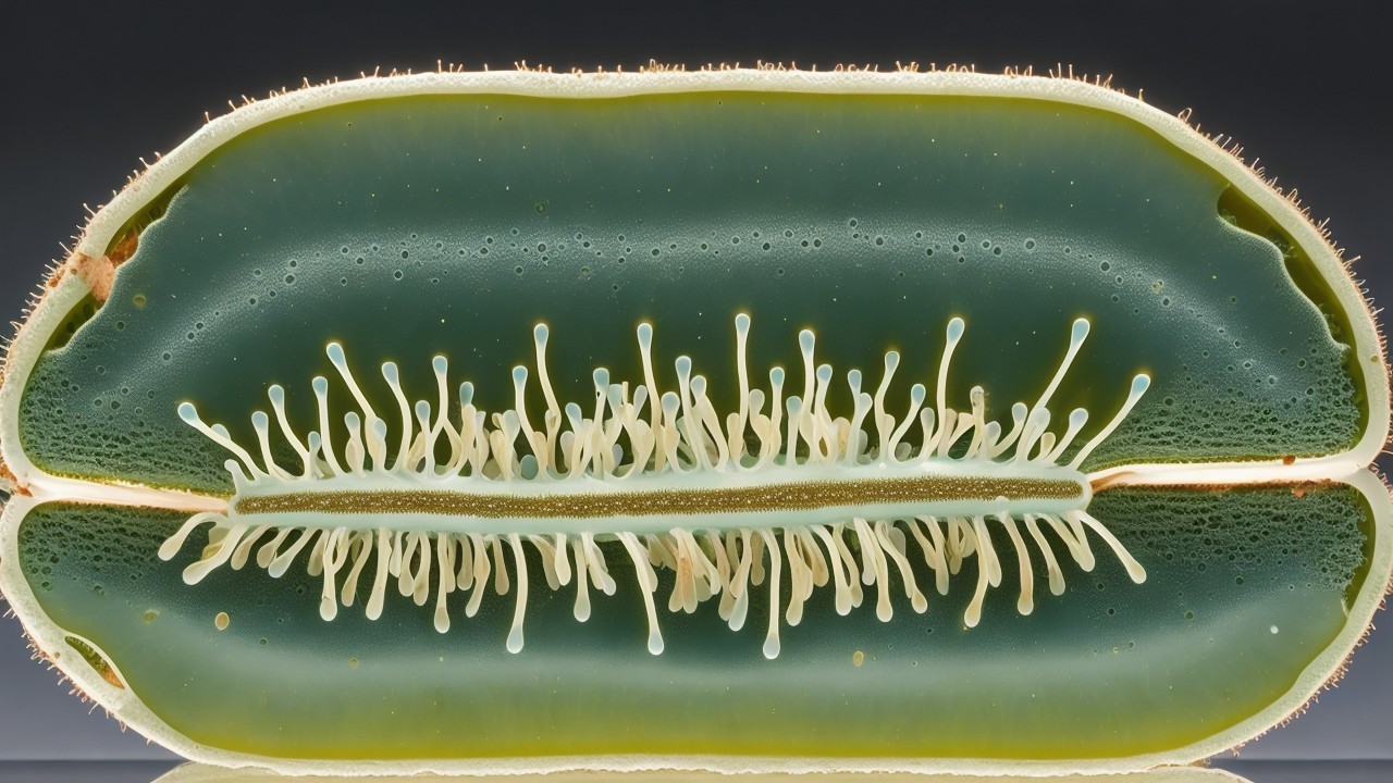 Cross-section of a cucumber showcasing its structure