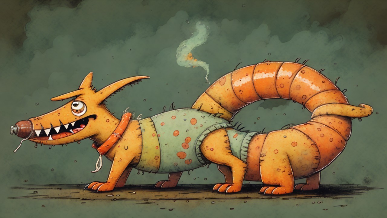 Whimsical Creature with Dog Head and Worm Body
