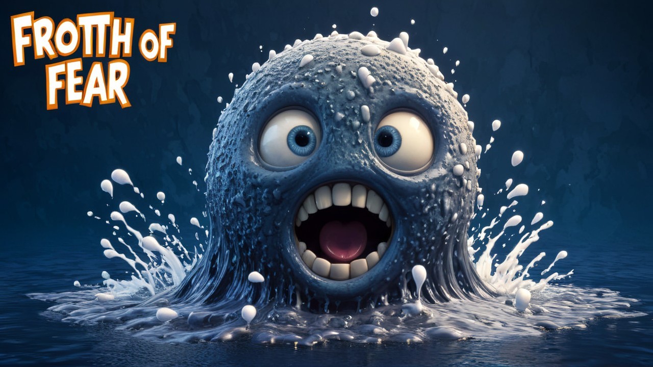 Cartoonish creature with bubbly form and frothy bubbles