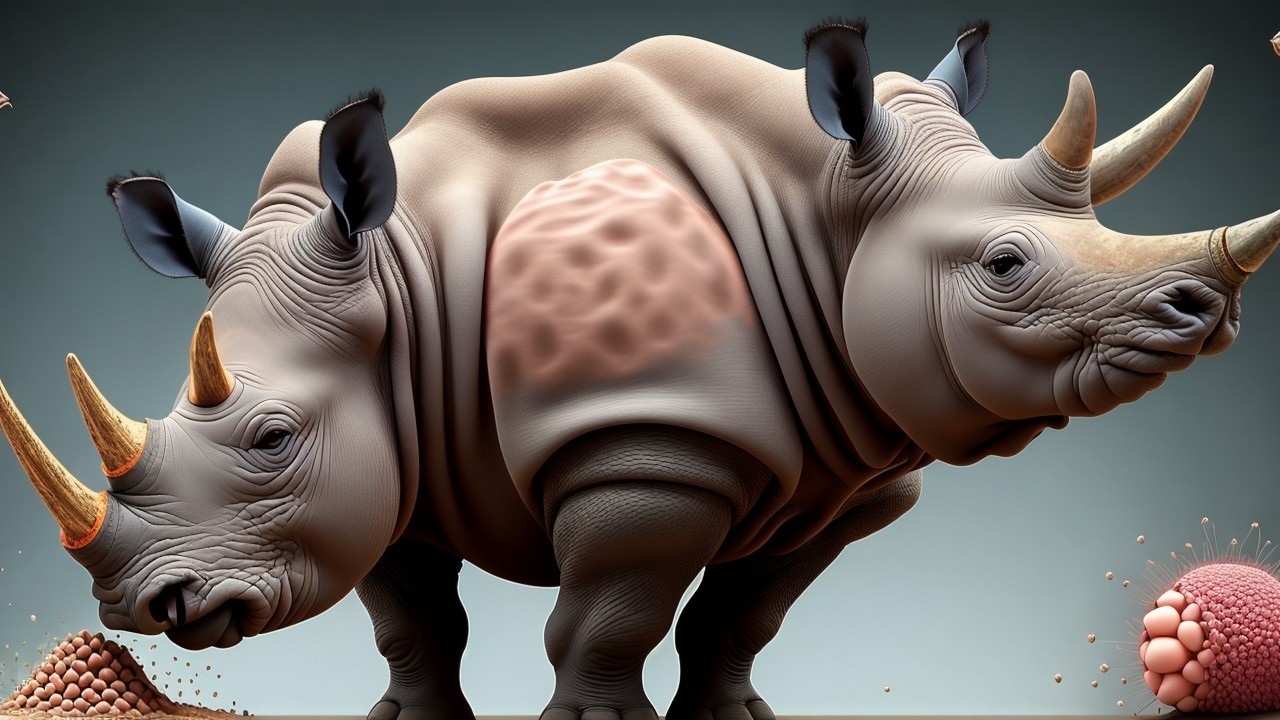 Surreal Artwork of Fused Rhinoceroses with Abstract Elements