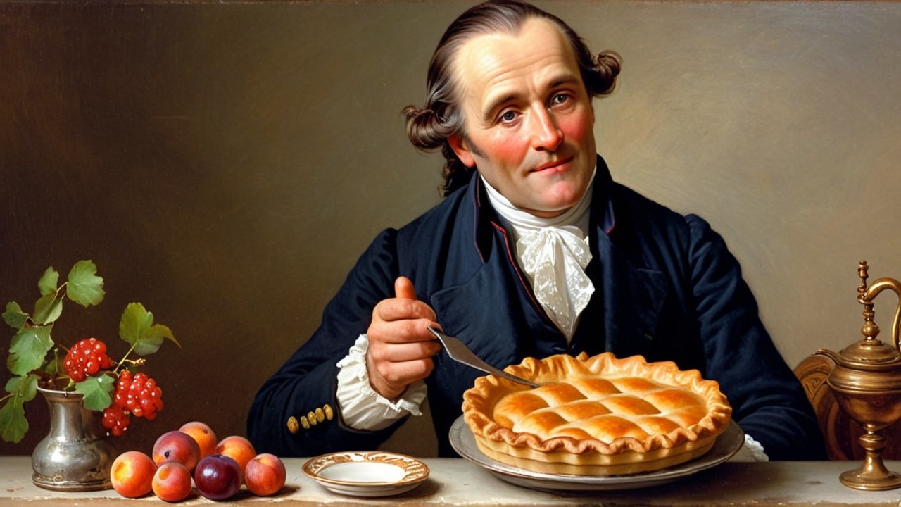 Gentleman with Pie and Fruits in Inviting Setting