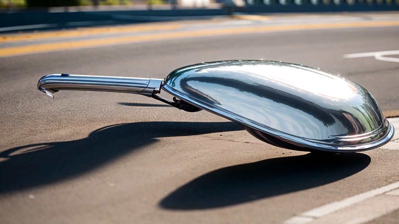 Metallic Spoon-Shaped Object on Asphalt Road