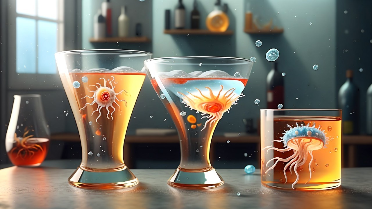 Artistic Cocktails in Elegant Glassware Display