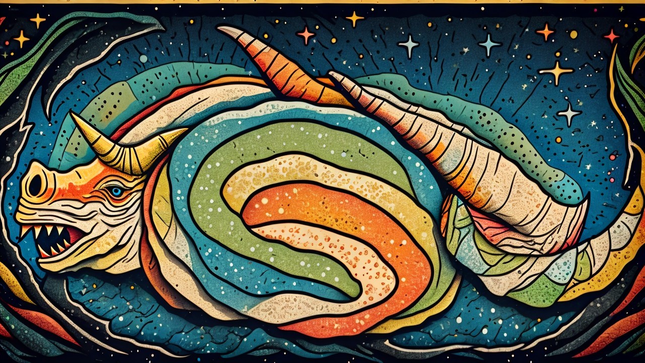 Vibrant Dragon-Like Creature with Bold Colors and Patterns