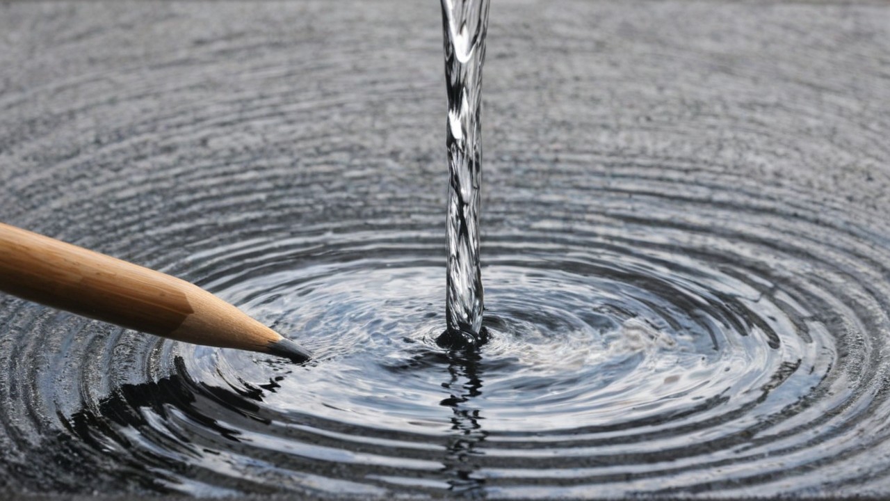 Wooden Pencil Above Reflective Surface with Ripples