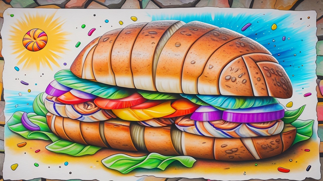 Cartoonish Sandwich with Colorful Vegetables and Bread