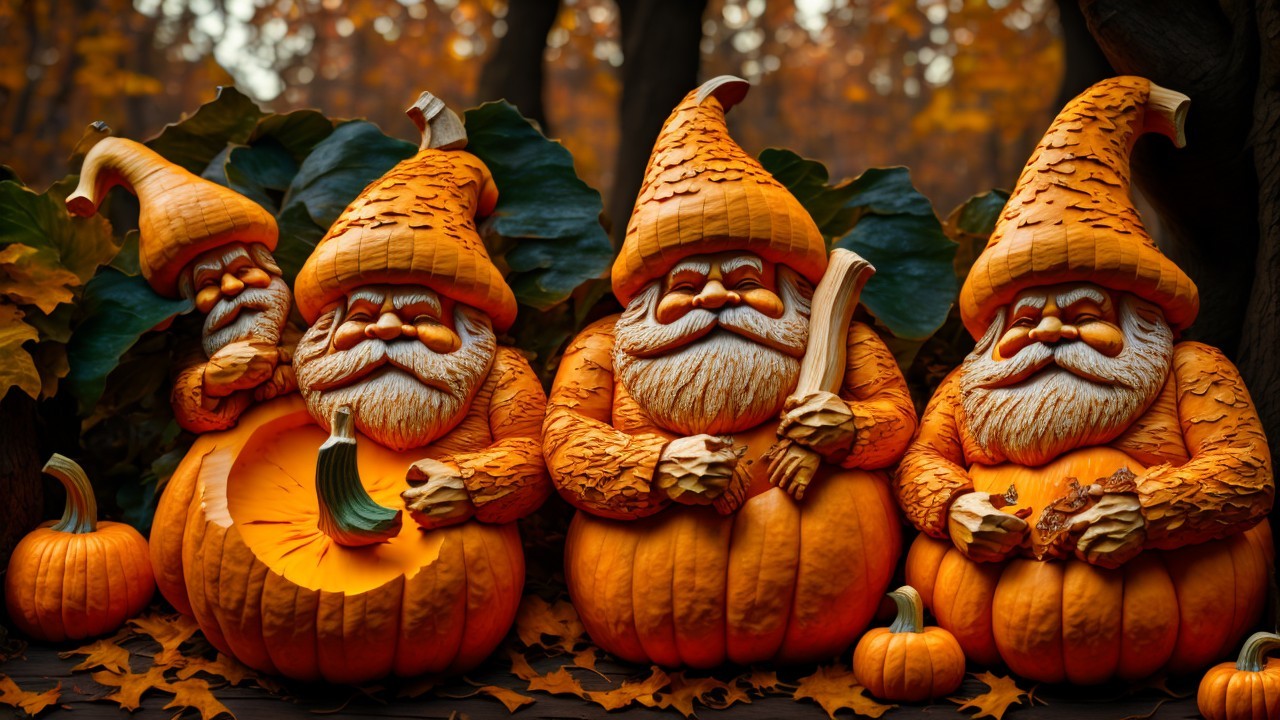 Whimsical Gnome Figures Carved from Pumpkins