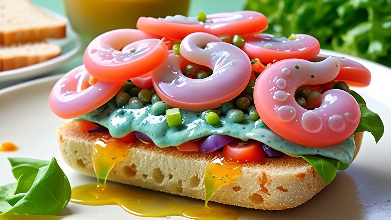 Vibrant Open-Faced Sandwich with Creamy Green Spread