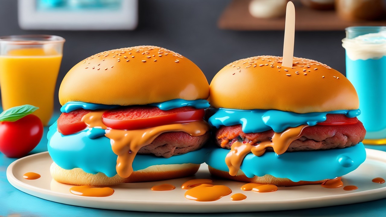 Whimsical Cheeseburgers with Colorful Toppings and Sides