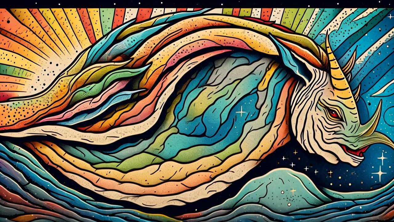 Vibrant Abstract Whale with Colorful Patterns and Waves