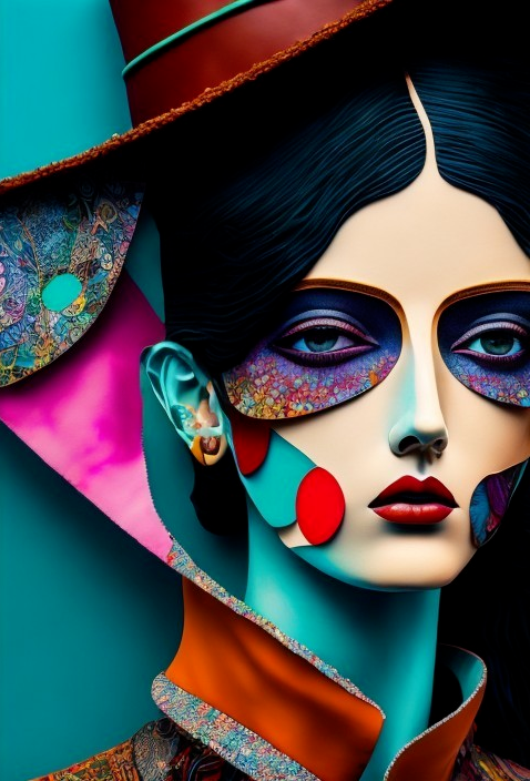 Stylized portrait of a woman with colorful makeup