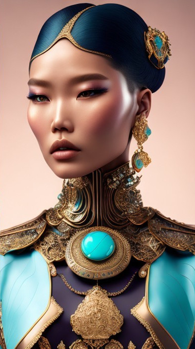 Elegant Portrait of Model in Regal Outfit and Jewelry