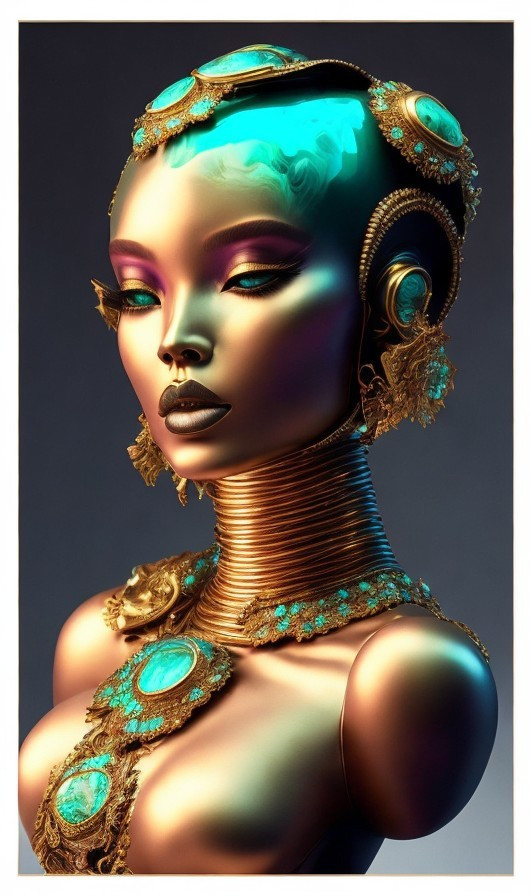 Futuristic Mannequin with Golden Finish and Jewelry