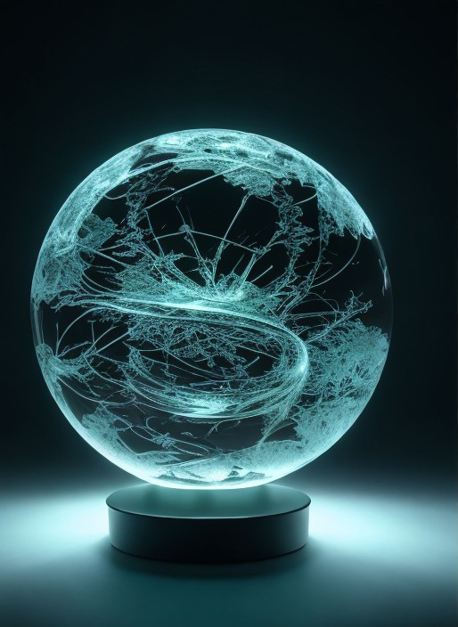 Translucent Globe with Glowing Branch-Like Patterns