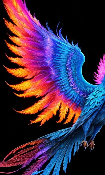 Vibrant Bird Wing with Colorful Gradient Feathers