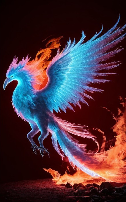 Vibrant Phoenix Rising with Colorful Flames and Detail