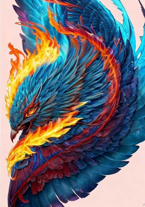 Vibrant Phoenix with Blue and Orange Feathers