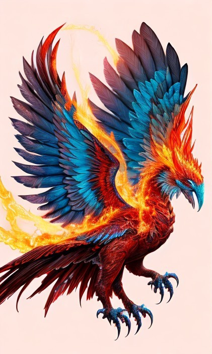 Vibrant Phoenix with Colorful Feathers and Flames